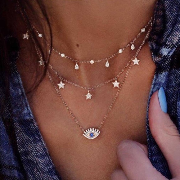 4/$30 Layered Boho Evil Eye Necklace - Picture 1 of 6